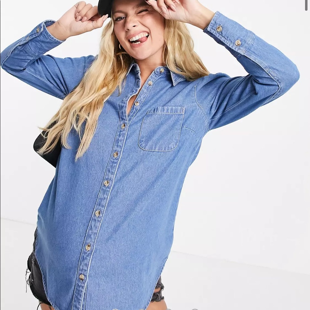 ASOS Maternity Denim Puff Sleeve Shirt